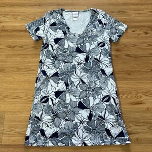 Stella Parker Womens Navy and White T-shirt Dress Small Floral Tropical Vacation